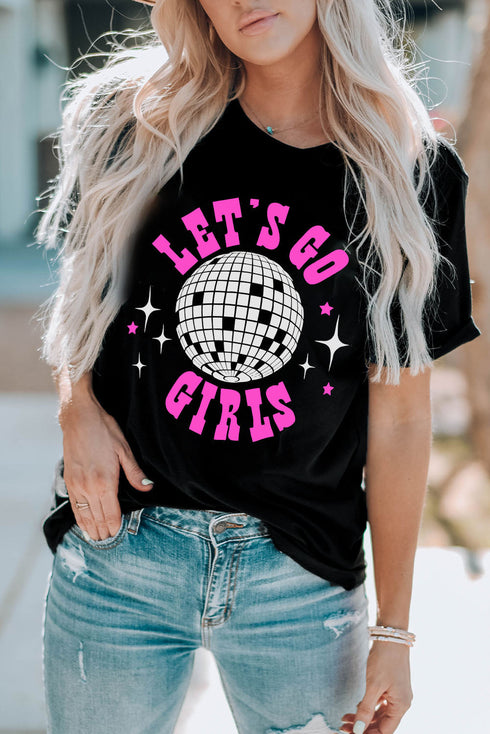 Black Let'S Go Girls Disco Ball Graphic Tee
